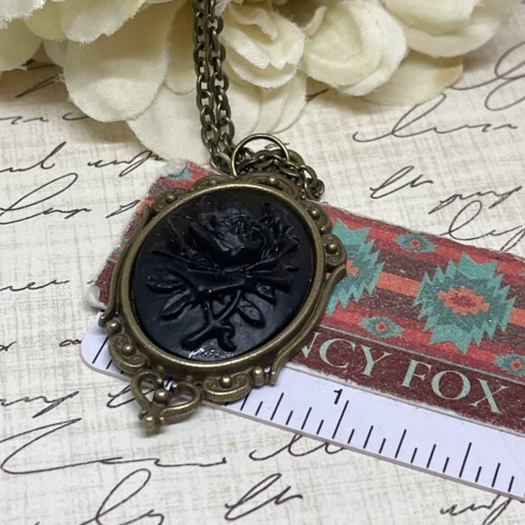 Halloween Gothic Viking Gift Birthday Bronze Necklace Black Rose Cameo  Jewelry - Picture 9 of 9